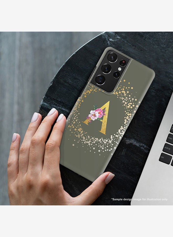 Stylizedd Monogram Slim Cover for Samsung Galaxy S21 Ultra 5G Case Custom Initials Letter Floral Pattern Snap Series Mobile Cover Matte Alphabet  - D (Olive Green) - Image 2
