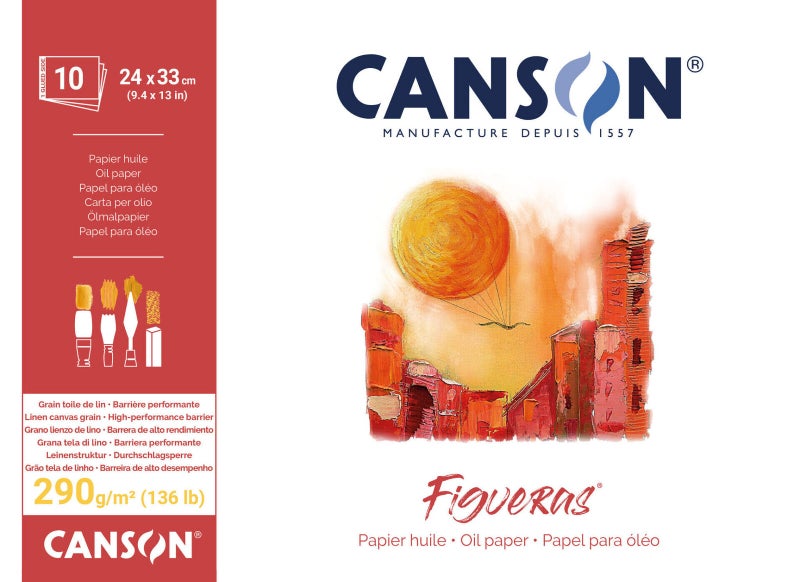 Canson® Figueras® Canvas Texture Paper Pad, 24 x 33cm, 290gsm, White, 10 Sheets, Short-Side Glued