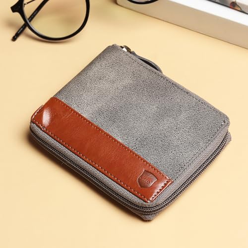 SAMTROH Unisex Line Design Zipper Round Chain Vegan Leather Wallet | 3 Card Slots, 2 Currency Compartments, 2 Secret Pockets & Coin Pocket | Ideal Purse for Men and Women (Tan) - Image 2