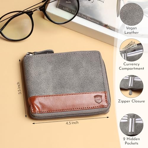 SAMTROH Unisex Line Design Zipper Round Chain Vegan Leather Wallet | 3 Card Slots, 2 Currency Compartments, 2 Secret Pockets & Coin Pocket | Ideal Purse for Men and Women (Tan) - Image 4