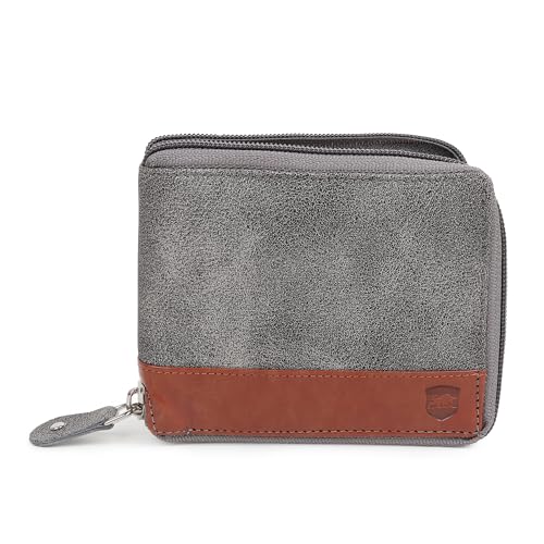 SAMTROH Unisex Line Design Zipper Round Chain Vegan Leather Wallet | 3 Card Slots, 2 Currency Compartments, 2 Secret Pockets & Coin Pocket | Ideal Purse for Men and Women (Tan) - Image 1