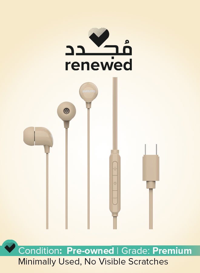 Philips Renewed - TAE1159GD/00 Wired In-Ear Earphones with Noise Cancellation and Inline Mic - Gold - Image 1