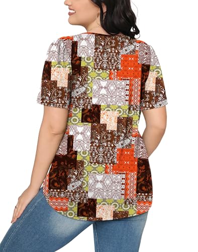 OFEEFAN Womens Blouses Dressy Casual Business Pleated Summer Tops Short Sleeve Boho Tops Fashion Clothing Brown XL - Image 5