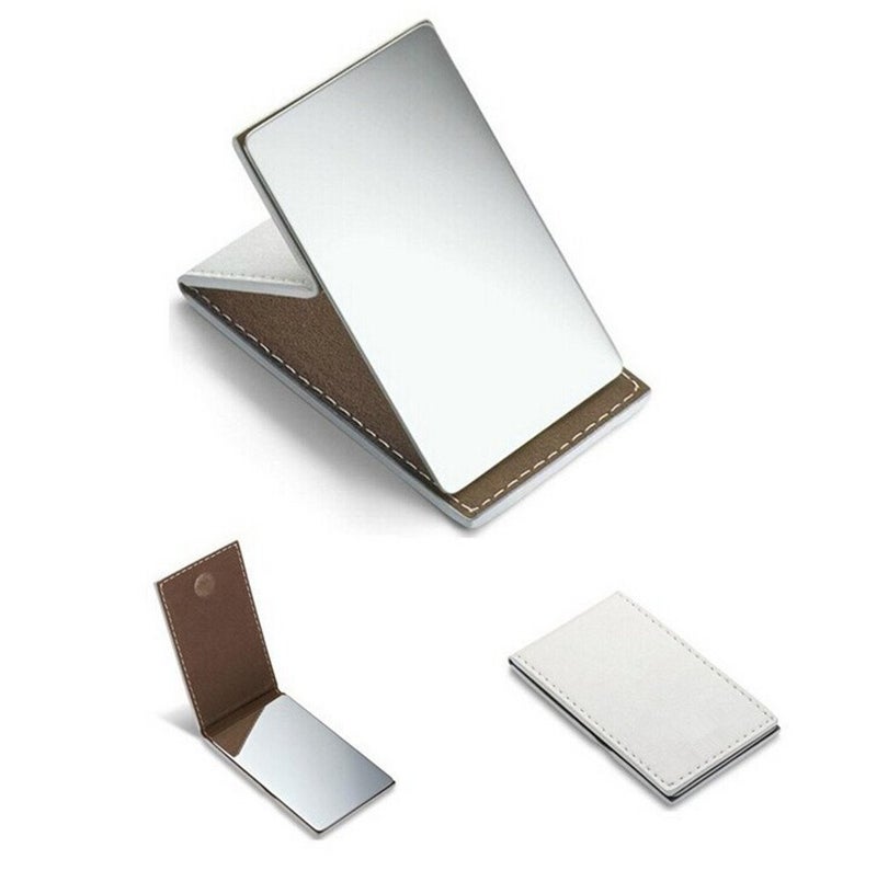 yueton Shatterproof Stainless Steel Ultrathin Folding Travel Mirror Makeup Mirror with PU Leather Case Cover for Personal Use Camping Travelling Emergency Signaling