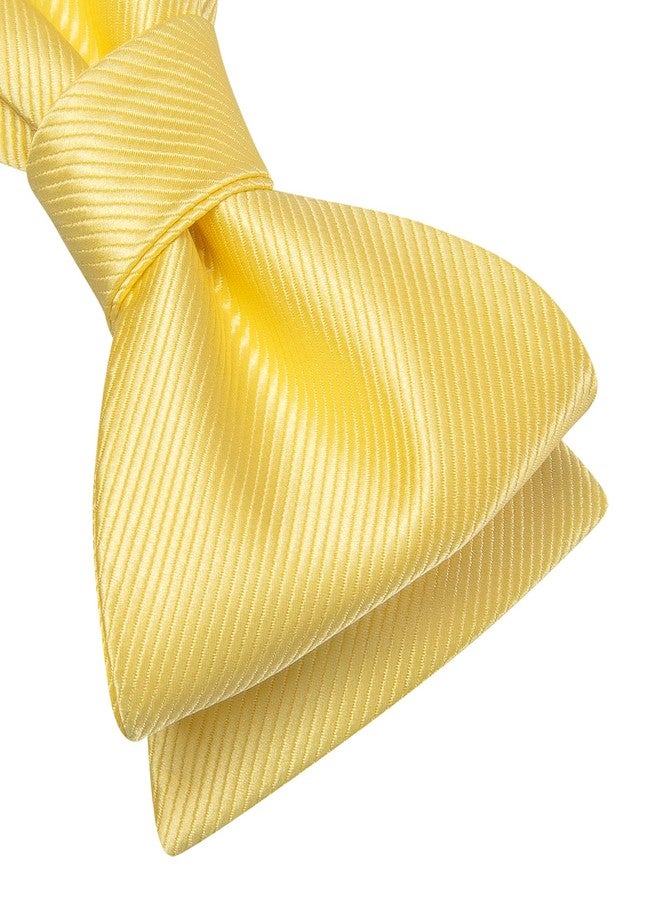 Dubulle Bright Yellow Self Tie Bow Ties for Men Mens Bowtie and Lapel Pin Pocket Square Cufflinks Set Wedding - Image 5