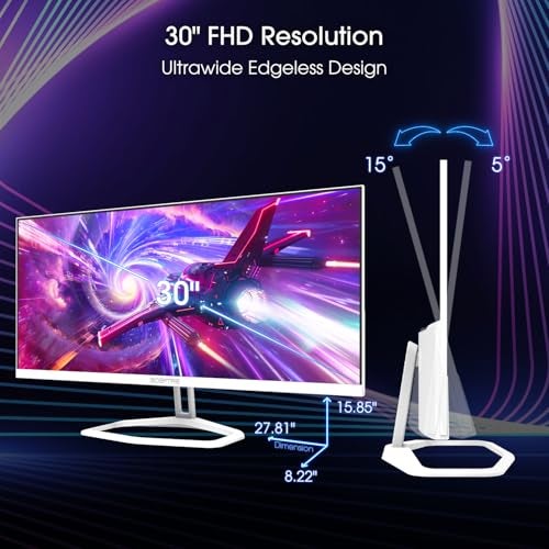 Sceptre شاشة ألعاب Sceptre IPS بحجم 30 بوصة دقة 2560 x 1080 DisplayPort x2 HDMI x2 حتى 210Hz 1ms تصميم عريض/رفيع مع مكبرات صوت مدمجة، أبيض تسلا 2025 (E305B-FU200TW) - Image 3