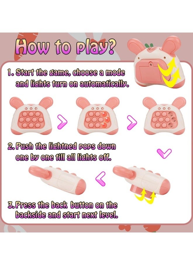 Fast Push Game, Bunny Ear Handheld Speed Push Bubble Game Console, Light up Pop Game Sensory Fidget Toys for Kids, Autism Sensory Toys for Boys Girls Adults, Pink Bunny