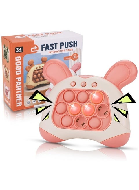 Fast Push Game, Bunny Ear Handheld Speed Push Bubble Game Console, Light up Pop Game Sensory Fidget Toys for Kids, Autism Sensory Toys for Boys Girls Adults, Pink Bunny