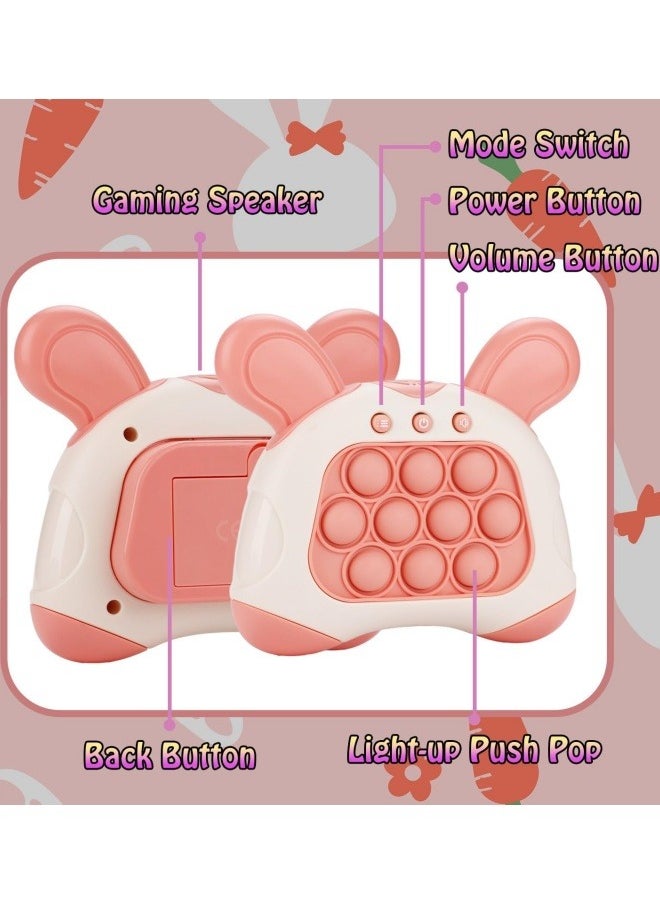 Fast Push Game, Bunny Ear Handheld Speed Push Bubble Game Console, Light up Pop Game Sensory Fidget Toys for Kids, Autism Sensory Toys for Boys Girls Adults, Pink Bunny