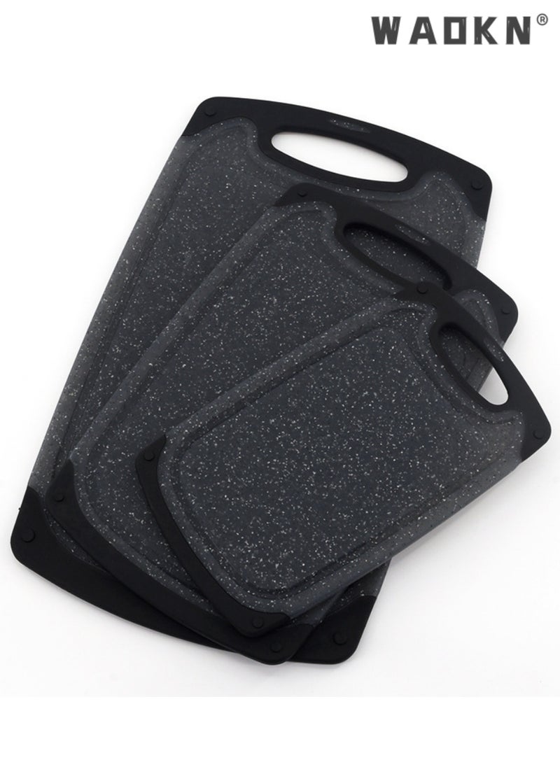 WAOKN Cutting Boards for Kitchen, Plastic Chopping Board Set of 3 with Non-Slip Feet, Juice Grooves, Easy Grip Handle, BPA Free, Non-porous, Dishwasher Safe, Multiple Sizes (Black，Grind Function)  - Image 1