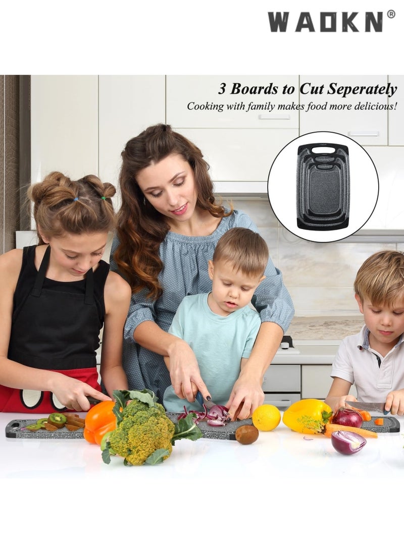 WAOKN Cutting Boards for Kitchen, Plastic Chopping Board Set of 3 with Non-Slip Feet, Juice Grooves, Easy Grip Handle, BPA Free, Non-porous, Dishwasher Safe, Multiple Sizes (Black，Grind Function)  - Image 3