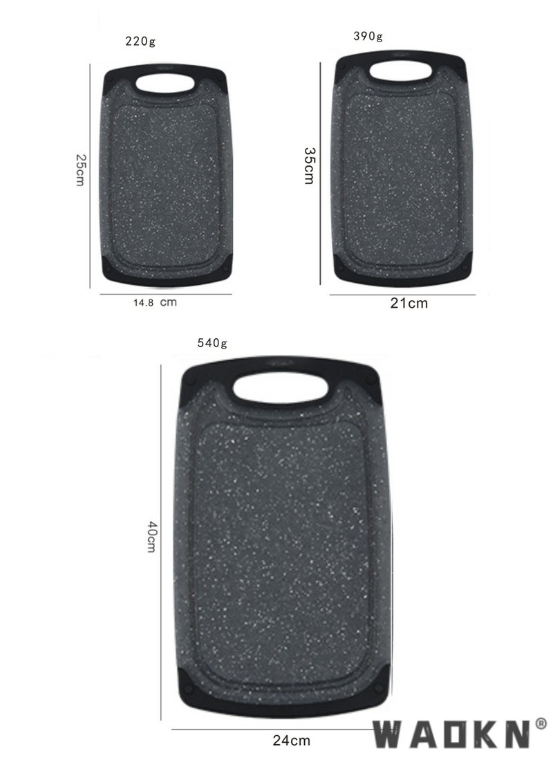 WAOKN Cutting Boards for Kitchen, Plastic Chopping Board Set of 3 with Non-Slip Feet, Juice Grooves, Easy Grip Handle, BPA Free, Non-porous, Dishwasher Safe, Multiple Sizes (Black，Grind Function)  - Image 4