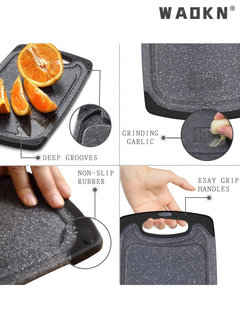 WAOKN Cutting Boards for Kitchen, Plastic Chopping Board Set of 3 with Non-Slip Feet, Juice Grooves, Easy Grip Handle, BPA Free, Non-porous, Dishwasher Safe, Multiple Sizes (Black，Grind Function)  - Image 2