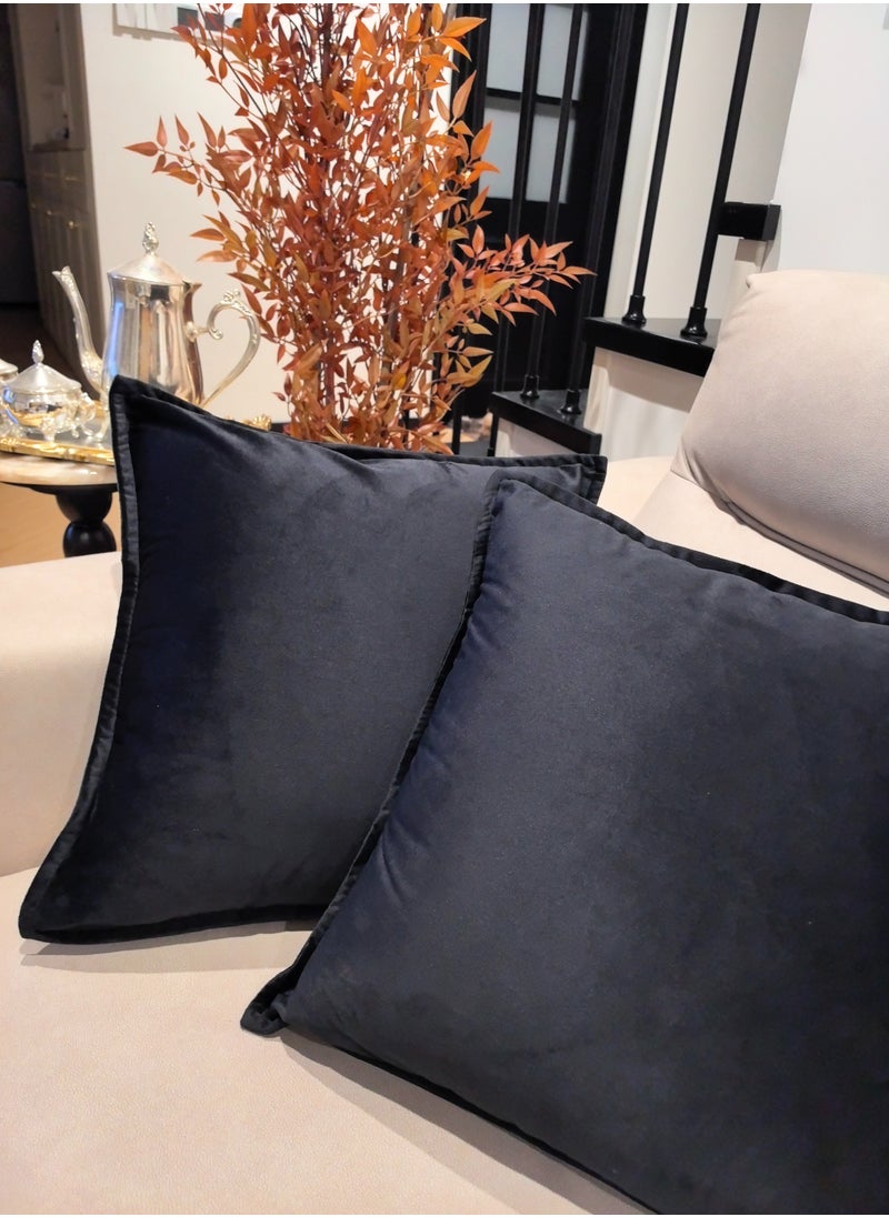 Generic Pack of 2, Noble Black Velvet Square Throw Pillow Cover Cushion Covers Pillowcase, Home Decorations for Sofa Couch Bed Chair 18x18 Inch(45x45 cm)  - Image 1