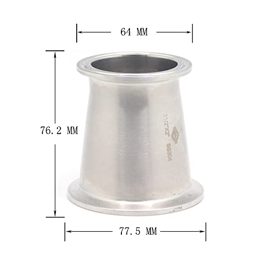 QiiMii Sanitary Tri clamp Concentric Reducer Tri Clamp Clover Fittings Stainless Steel 304 Reducer (Size: 2.5 Inch x 2 Inch) - Image 2