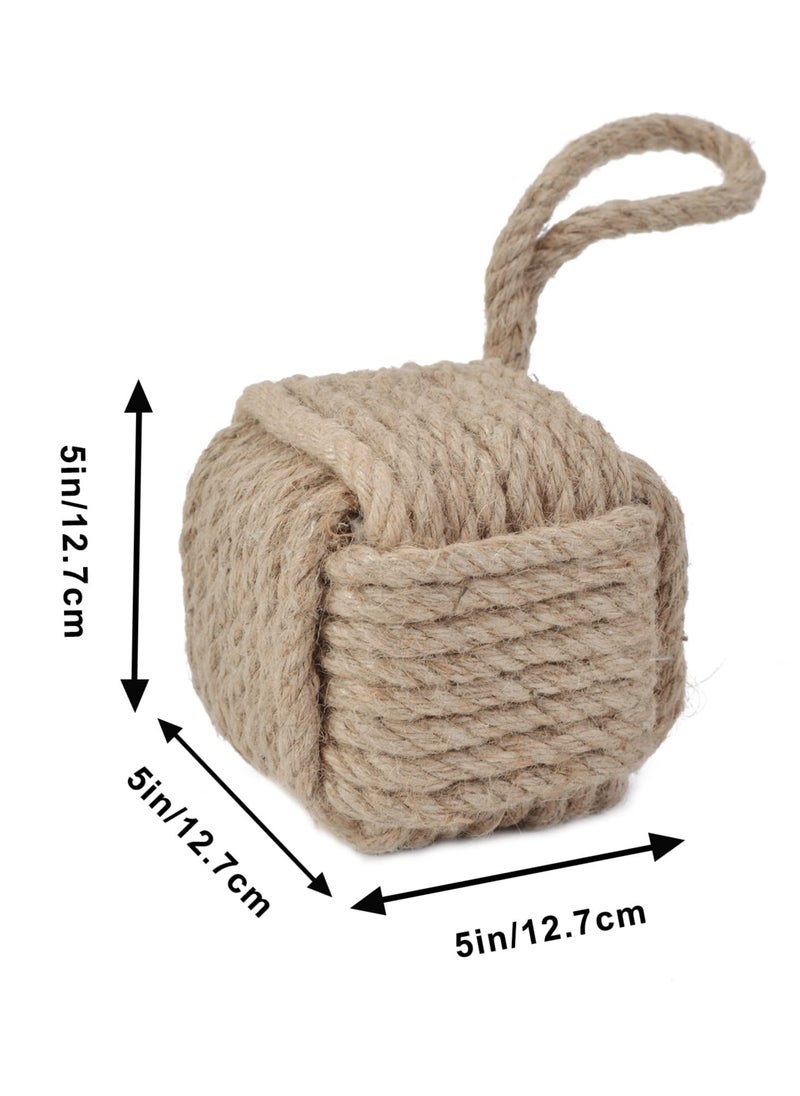 Excefore Rope Knot Door Stops, Decorative Nautical Door Stopper Handmade with Handle, Jute Weighted Interior Doorstop Sailor Knot for Door and Window, Stop Wedge, Square (5"x5”, 4.4lbs)  - Image 3