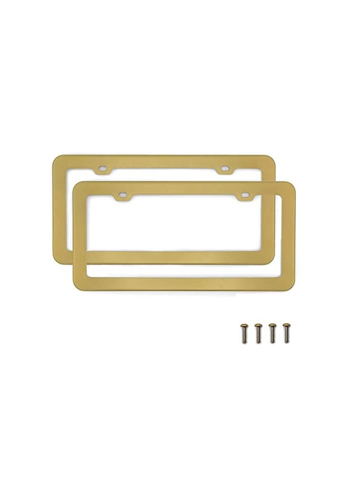 creathome 2PCs Stainless Steel License Plate Frames in Matt Gold - Image 1