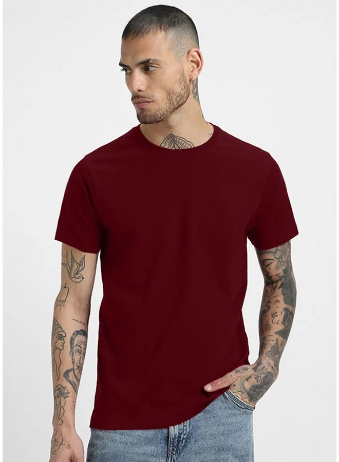 فيردو تيشيرت فيردو قطن نقي رجالي كم قصير لون عنابي بقصة عادية