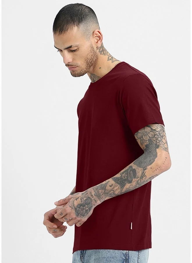 فيردو تيشيرت فيردو قطن نقي رجالي كم قصير لون عنابي بقصة عادية