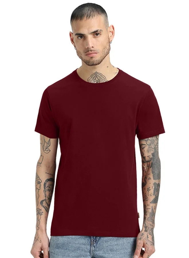 فيردو تيشيرت فيردو قطن نقي رجالي كم قصير لون عنابي بقصة عادية