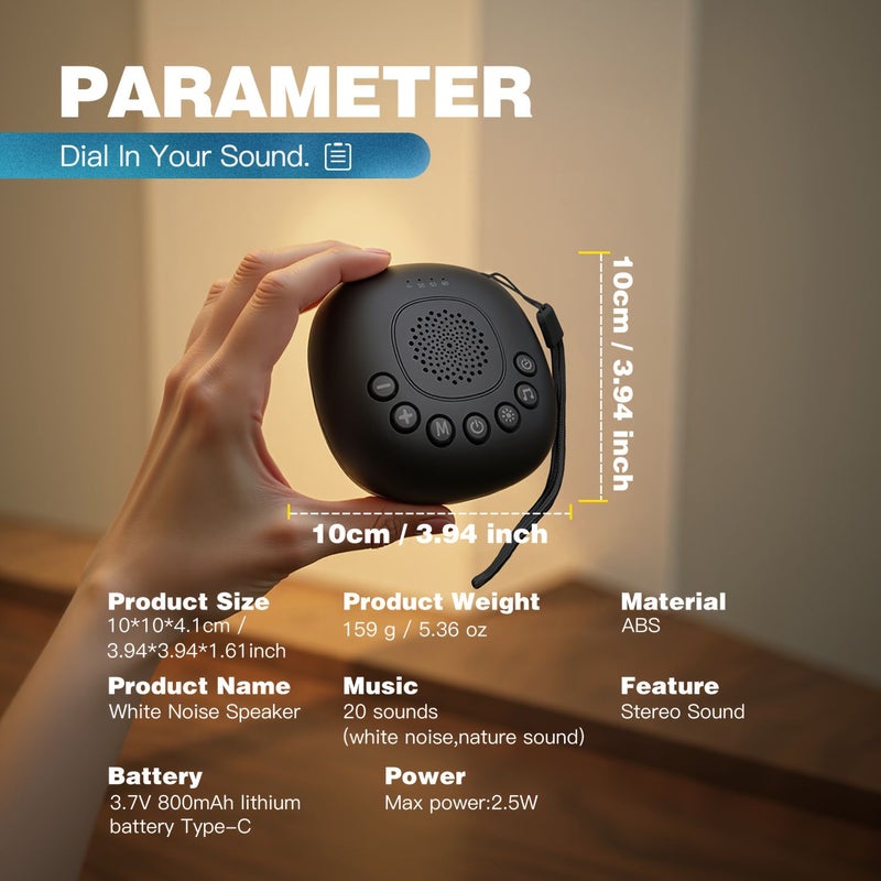 Black Sound Machine with 20 Nature Sounds for Adults Timer Compact - Image 2