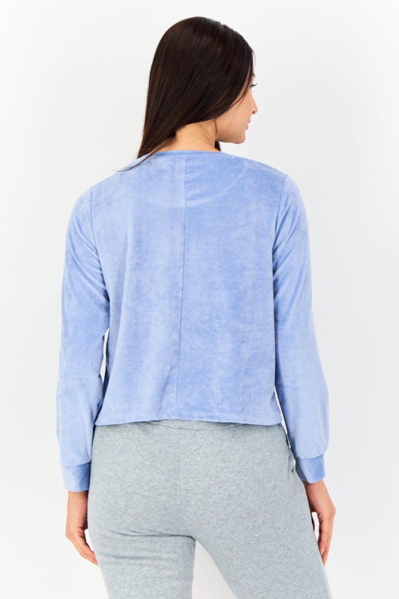 zivame Women Crew Neck Textured Long Sleeve Sleepwear, Light Blue - Image 2