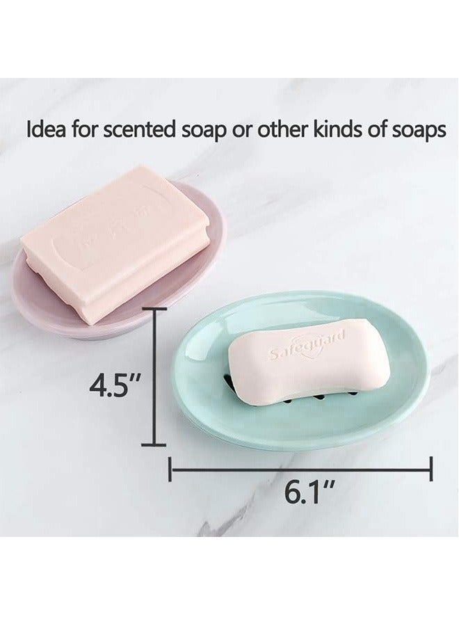 Double Layer Soap Dish Holder, Ellipsoid Plastic Soap Case with Drain, for Shower Bathroom Kitchen (Green)  - Image 2