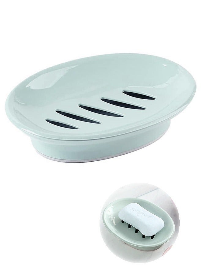 Double Layer Soap Dish Holder, Ellipsoid Plastic Soap Case with Drain, for Shower Bathroom Kitchen (Green)  - Image 1