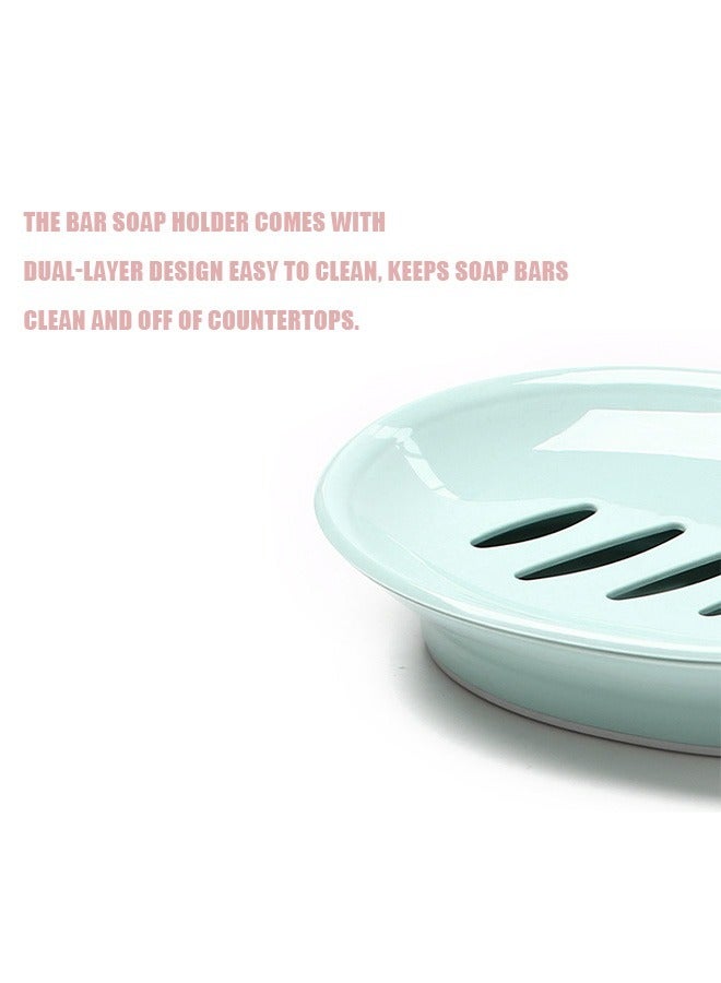 Double Layer Soap Dish Holder, Ellipsoid Plastic Soap Case with Drain, for Shower Bathroom Kitchen (Green)  - Image 3