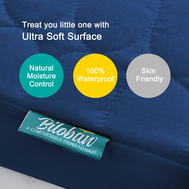 Biloban Navy Blue Crib Mattress Protector 2 Pack, Waterproof, Quilted, Absorbent, Noiseless, Durable Mattress Cover, Perfect Fit for Toddler Bed - Image 2