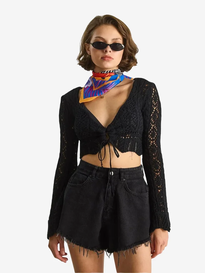 Bianco Lucci LUCCI Knitwear V-Neck Long Sleeve Crop Bolero