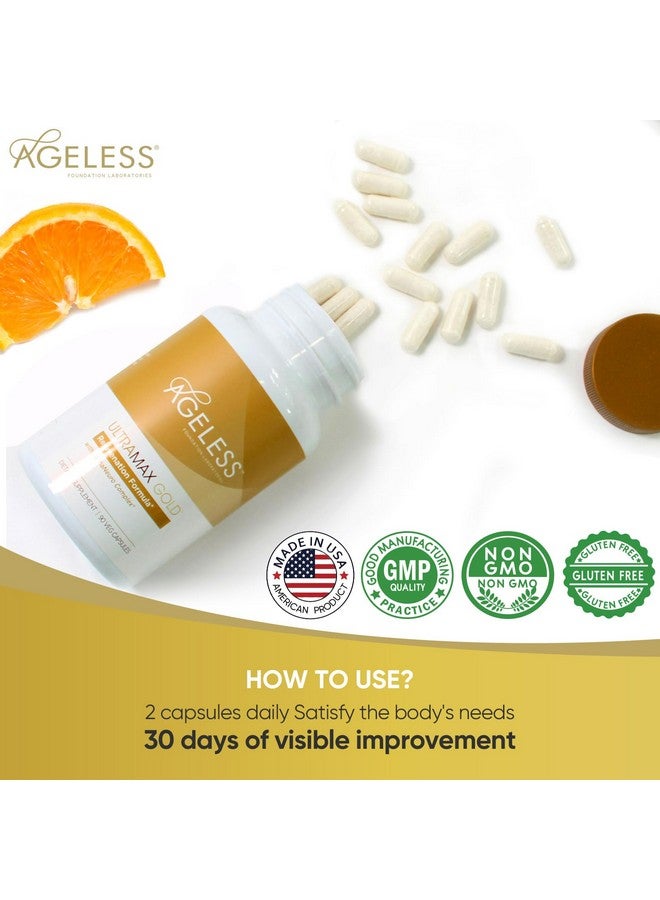 Ageless Foundation Laboratories AGELESS™: UltraMAX Gold™ Capsules, HGH Anti-Aging Supplement for Women, Slows Cellular Aging, Supports Immune Health, Smoother Skin Tone and Restorative Sleep, Weight Management, 90 Capsules  - Image 5