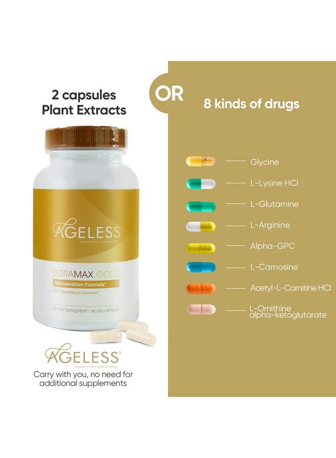 Ageless Foundation Laboratories AGELESS™: UltraMAX Gold™ Capsules, HGH Anti-Aging Supplement for Women, Slows Cellular Aging, Supports Immune Health, Smoother Skin Tone and Restorative Sleep, Weight Management, 90 Capsules  - Image 4