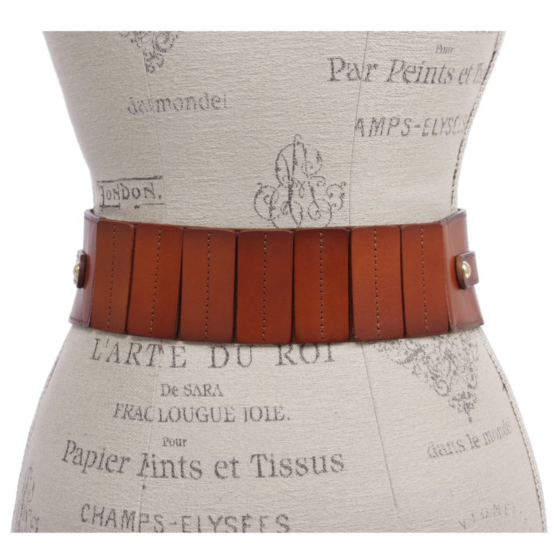 Beltiscool Women's High Waist Elastic Linked Cowhide Stretch Tapered Comfort Leather Belt, Tan | l/xl-37 - Image 3