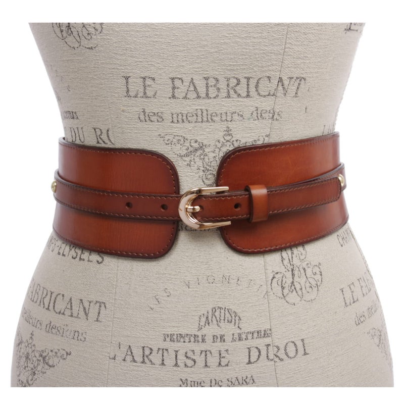 Beltiscool Women's High Waist Elastic Linked Cowhide Stretch Tapered Comfort Leather Belt, Tan | l/xl-37 - Image 2