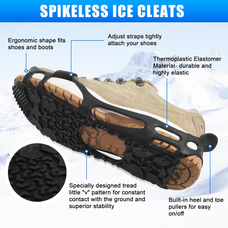 SILANON Spikeless Ice Cleats, Indoor Outdoor Snow Traction Crampons Anti-Slip Roofing Shoes Grips Grippers Slip-On Rubber Tread Overshoes Spikeless Traction Devices for Slick Wet Slippery Surfaces - Image 3