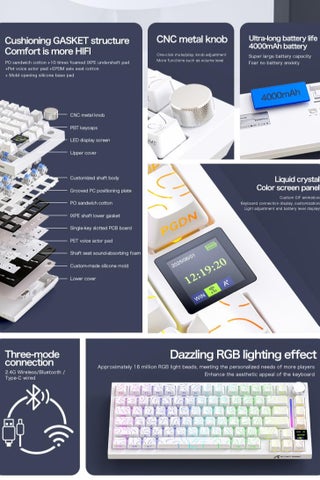 لوحة مفاتيح ميكانيكية للألعاب X820 فائقة اللاسلكية مع شاشة TFT ذكية ومقبض، ولوحة مفاتيح مثبتة بحشية قابلة للتبديل السريع بنسبة 75%، وثلاثة أوضاع (سلكي/2.4 جيجاهرتز/بلوتوث) - مفتاح ضوء القمر ومفتاح القرش - view 3