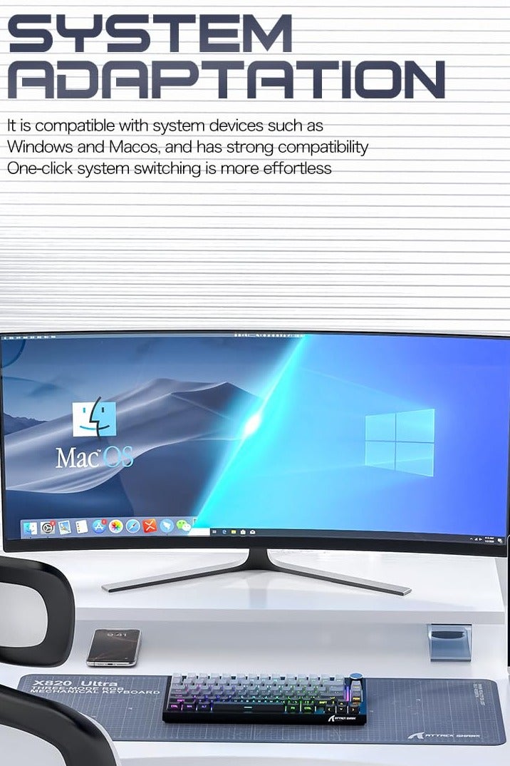 هجوم القرش لوحة مفاتيح ميكانيكية للألعاب X820 فائقة اللاسلكية مع شاشة TFT ذكية ومقبض، ولوحة مفاتيح مثبتة بحشية قابلة للتبديل السريع بنسبة 75%، وثلاثة أوضاع (سلكي/2.4 جيجاهرتز/بلوتوث) - مفتاح ضوء القمر ومفتاح القرش - Image 5