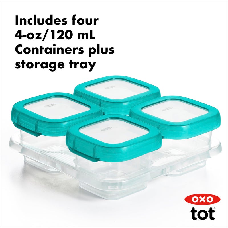 OXO Tot Baby Blocks Freezer Storage Containers Teal (4 Oz) - Image 2