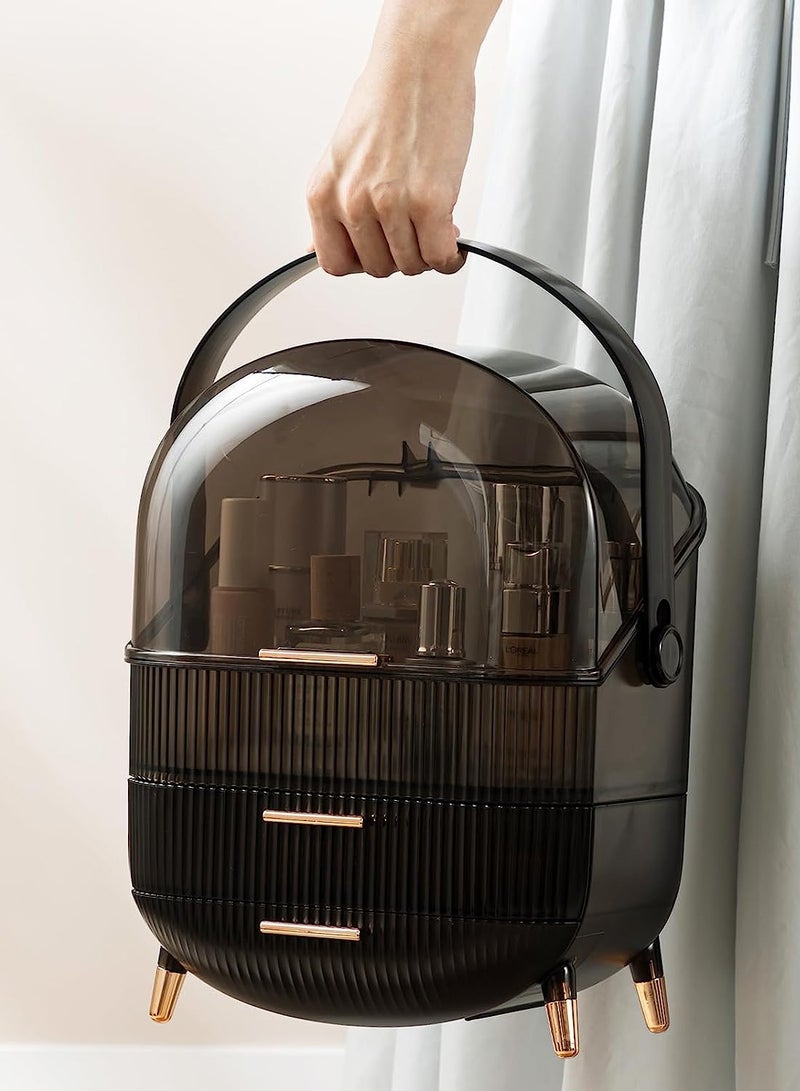 شاربدو صندوق مكياج محمول متعدد الوظائف من سلسلة ريترو، صندوق تخزين مستحضرات التجميل المقاوم للغبار، صندوق تخزين مجوهرات العناية بالبشرة، سطح مكتب الحمام 30*23*41 سم - Image 4