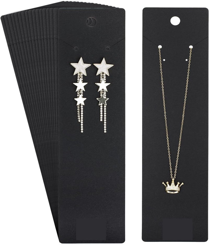 Zenomia Necklace Display Cards, 2.16'' x 8.27'' Long Jewelry Holder Cards, Black Earring Display Cards, for You Necklace Cards Hanging Tags (Black) 50Pcs - Image 1