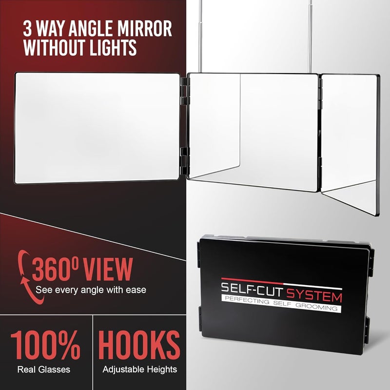 SELF-CUT SYSTEM Travel Version - Three Way Mirror for Self Hair Cutting with Height Adjustable Telescoping Hooks and Free Educational Mobile App - Image 5