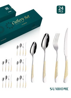 Sunhome Stainless Steel Cutlery Set Gold 24 Pieces  - Image 1