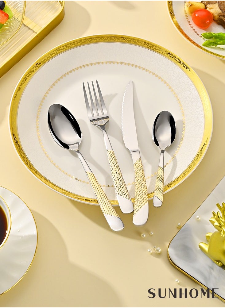 Sunhome SUNHOME 24-Piece Stainless Steel Cutlery Set Kitchen Utensil Set Western Tableware Suitable For Home Kitchen Restaurant Hotel Party Dining Picnic Dining Exquisite Packaging Gift Gold  - Image 2