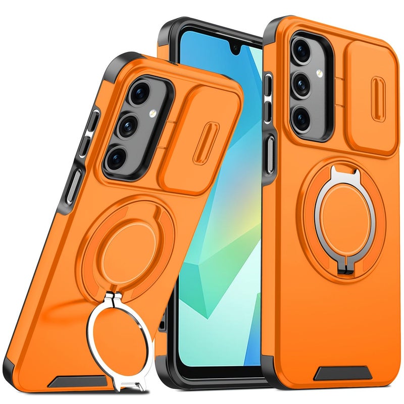 3pcs 1 Luxury Phone Case And 2 HD Screen Protectors Suitable For Samsung Galaxy S25 FE Red Sliding Camera Cover Full Camera Protection 360 Degree Rotating Ring Stand Car Magnetic Mount Matte Texture Shockproof Protective Shell Mobile - Image 1