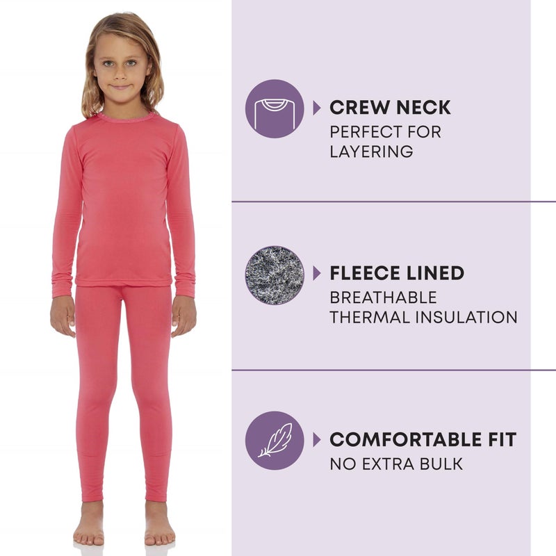 Rocky Thermal Underwear Kids Girls Thermal Underwear Set Long Johns kid Thermals Kid Base Layer kids thermals top bottom set, Coral, Large, Standard-185 GSM, THERMALS SET - Image 2