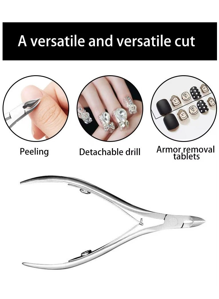 ووفيكسر مقص تقليم بشرة الأظافر من 3 قطع مع أداة دفع البشرة وقاطع - مقص إزالة البشرة، مقص احترافي من الفولاذ المقاوم للصدأ، أدوات باديكير ومانيكير لأظافر اليدين والقدمين (فضي) - Image 2