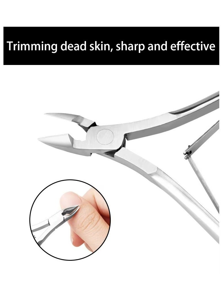 ووفيكسر مقص تقليم بشرة الأظافر من 3 قطع مع أداة دفع البشرة وقاطع - مقص إزالة البشرة، مقص احترافي من الفولاذ المقاوم للصدأ، أدوات باديكير ومانيكير لأظافر اليدين والقدمين (فضي) - Image 5