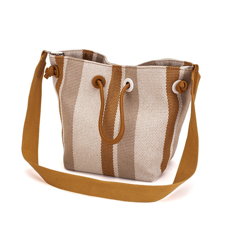 Bag Women'S 2023 New Contrast Color Striped Women'S Shoulder Bag Large Capacity Casual Canvas Women'S Bag Trendy One-Piece Hair - Image 4