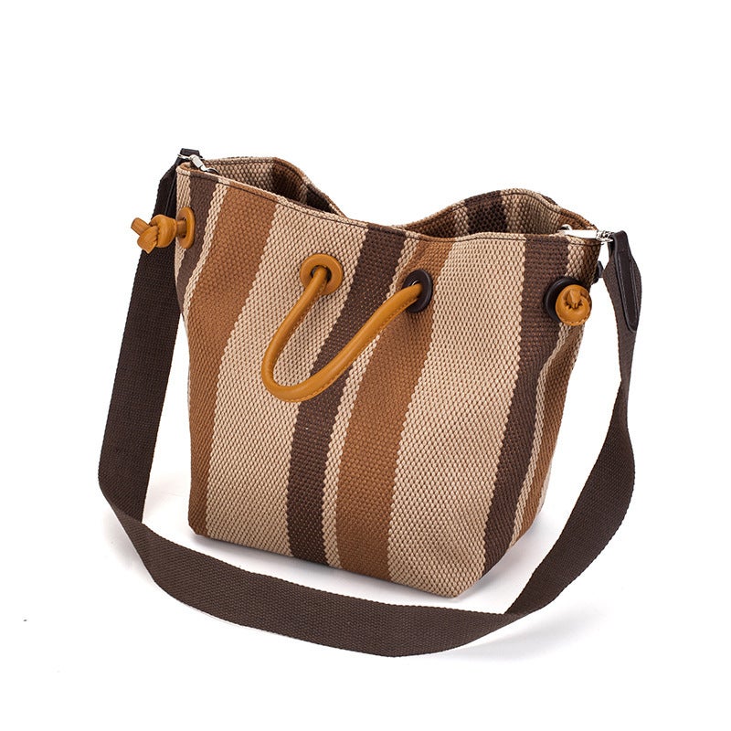 Bag Women'S 2023 New Contrast Color Striped Women'S Shoulder Bag Large Capacity Casual Canvas Women'S Bag Trendy One-Piece Hair - Image 3
